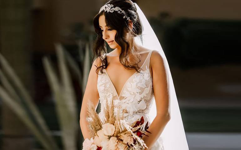 mexican bride in wedding dress